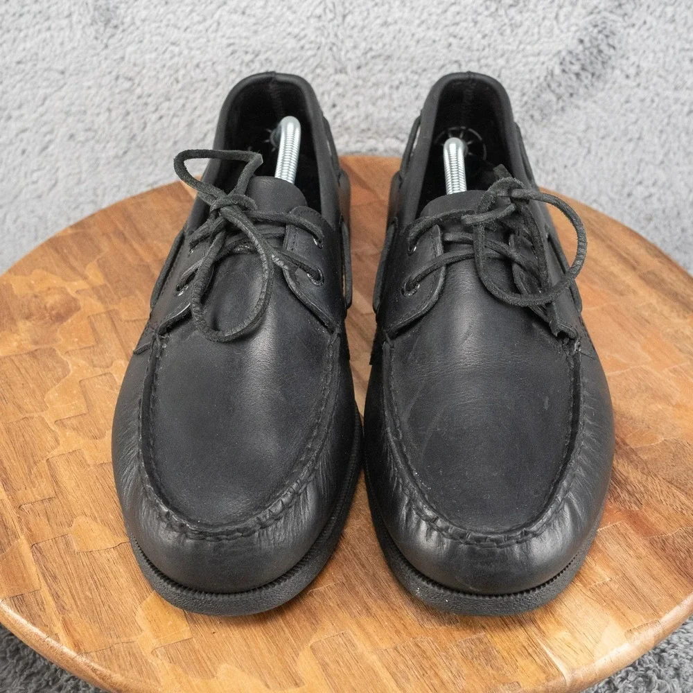 Sperry A/O 2 Eye Triple Black Boat Shoes Men Size 12 Wide Excellent Condition